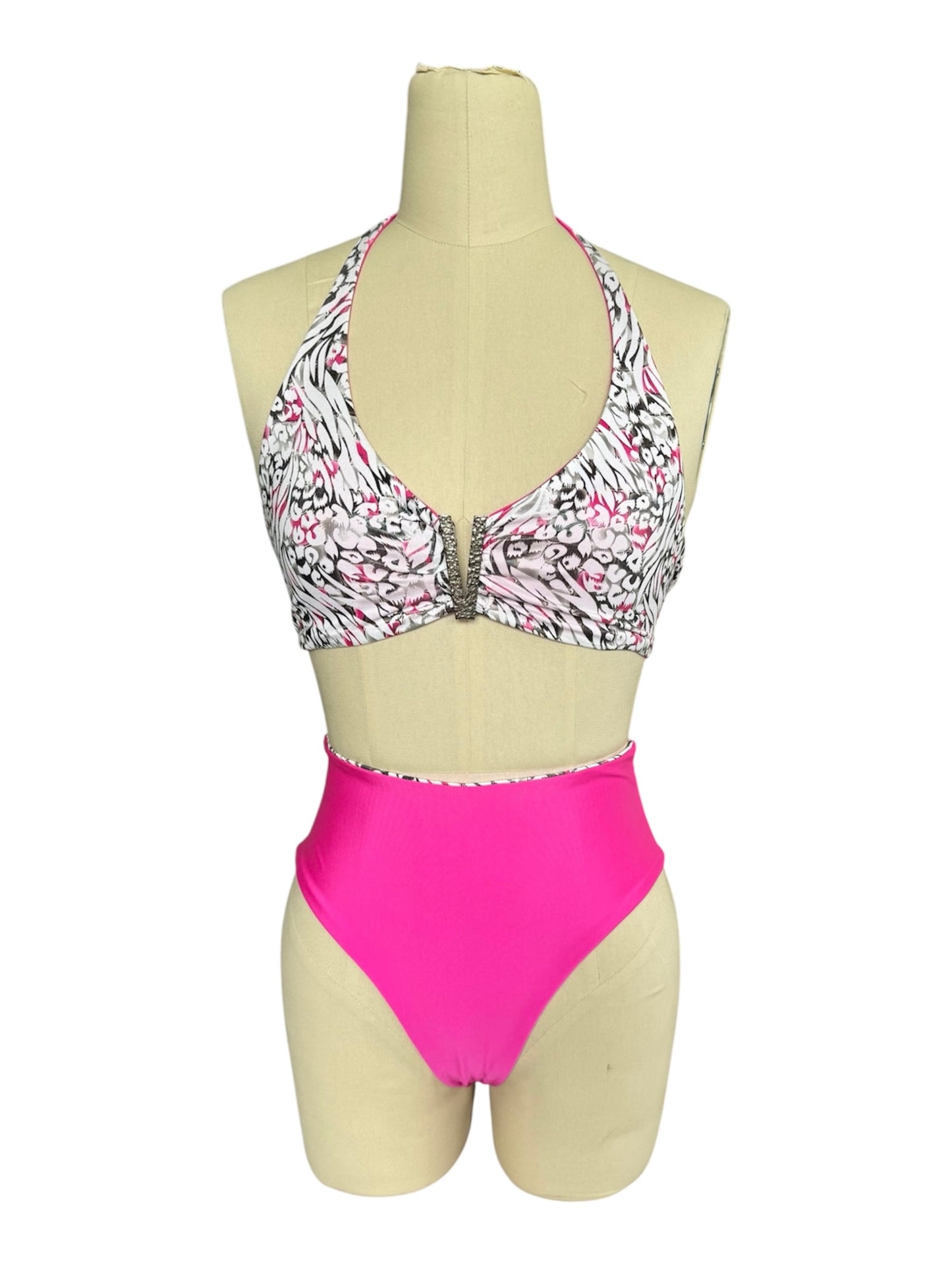 V Top x Highwaisted Bottom - Pink animal print