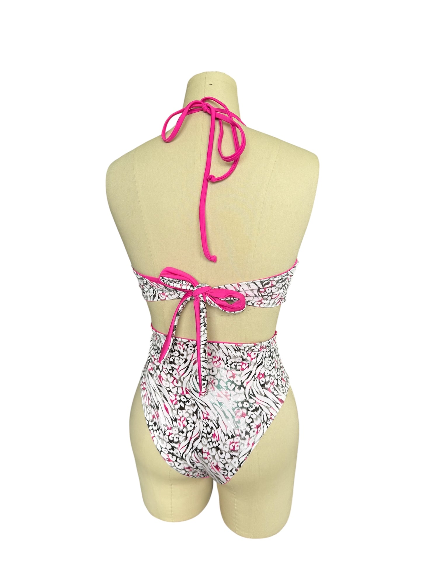 V Top x Highwaisted Bottom - Pink animal print
