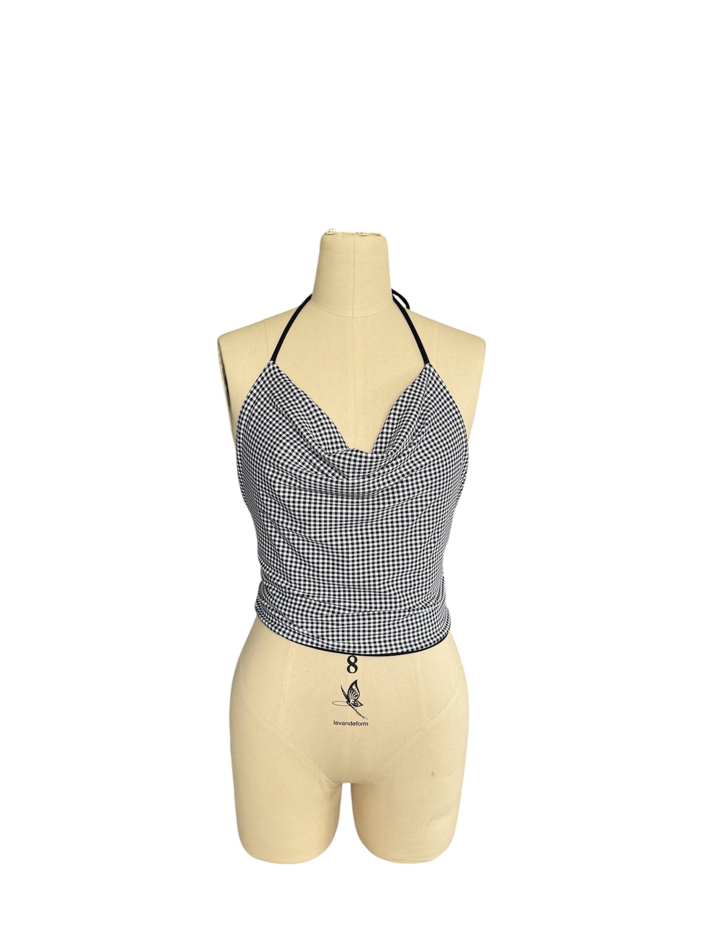 Gingham Cowl Neck - Black