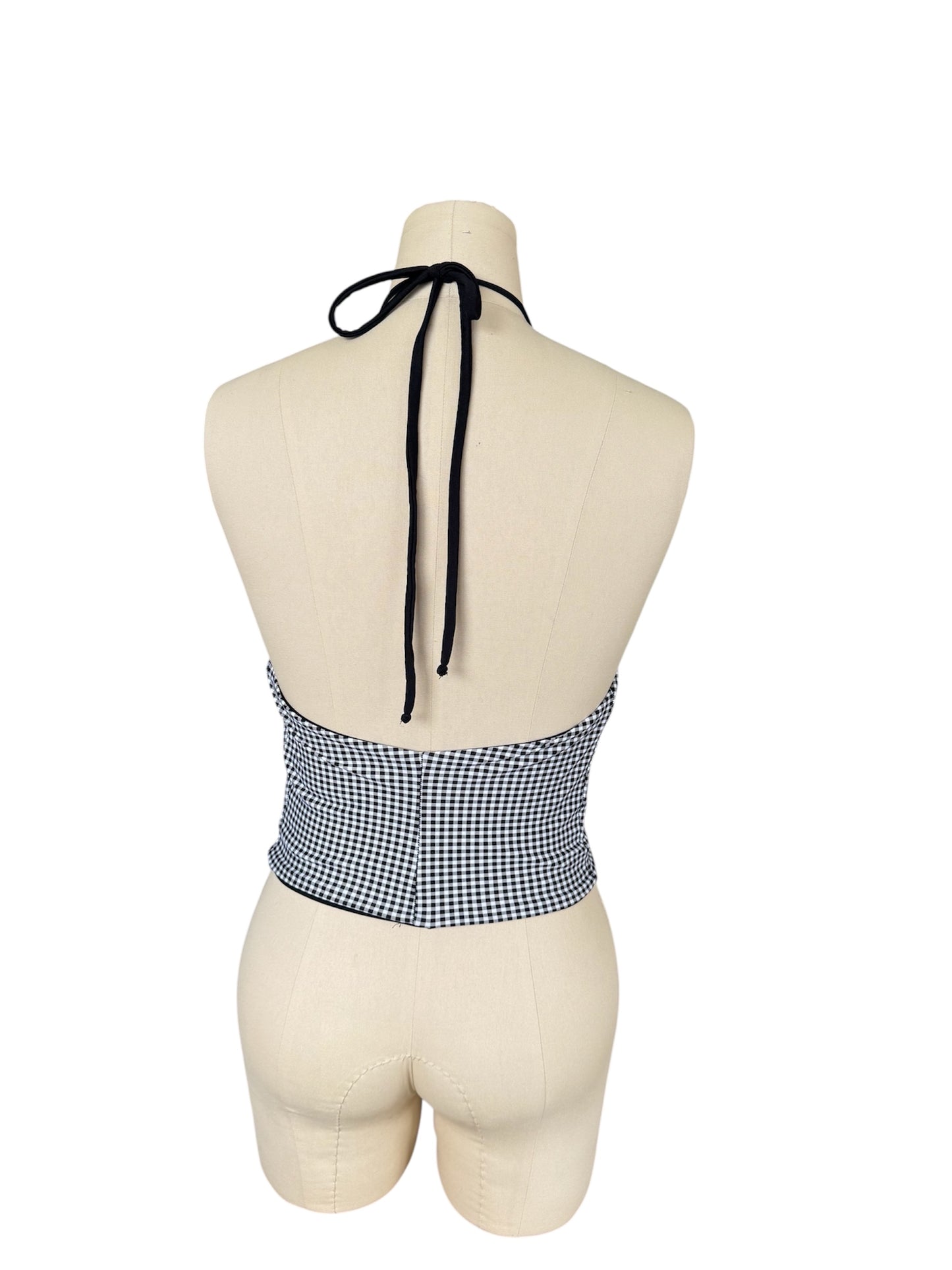 Gingham Cowl Neck - Black