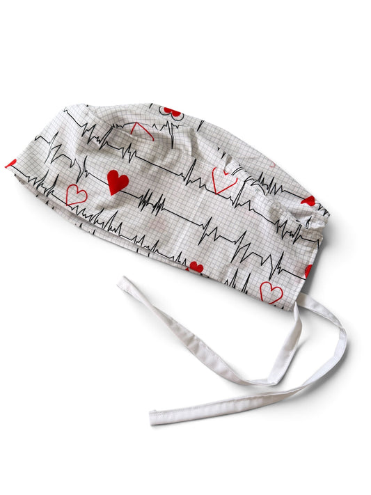 Cotton Scrub-Caps - EKG PRINT WHITE