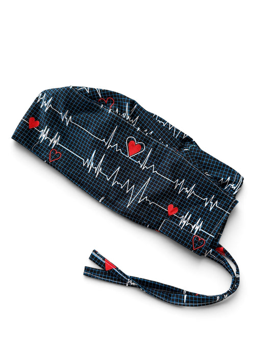Cotton Scrub-Caps - EKG PRINT BLUE