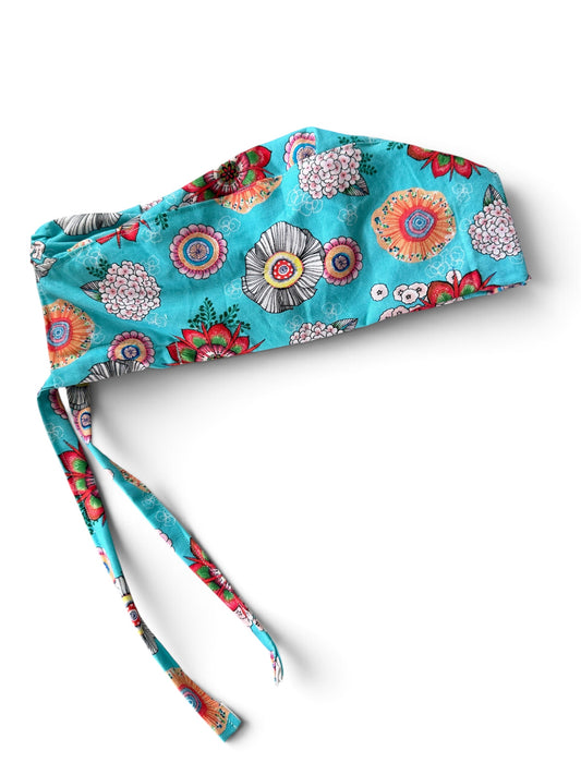 Cotton Scrub-caps - LIGHT BLUE FLORAL PRINT